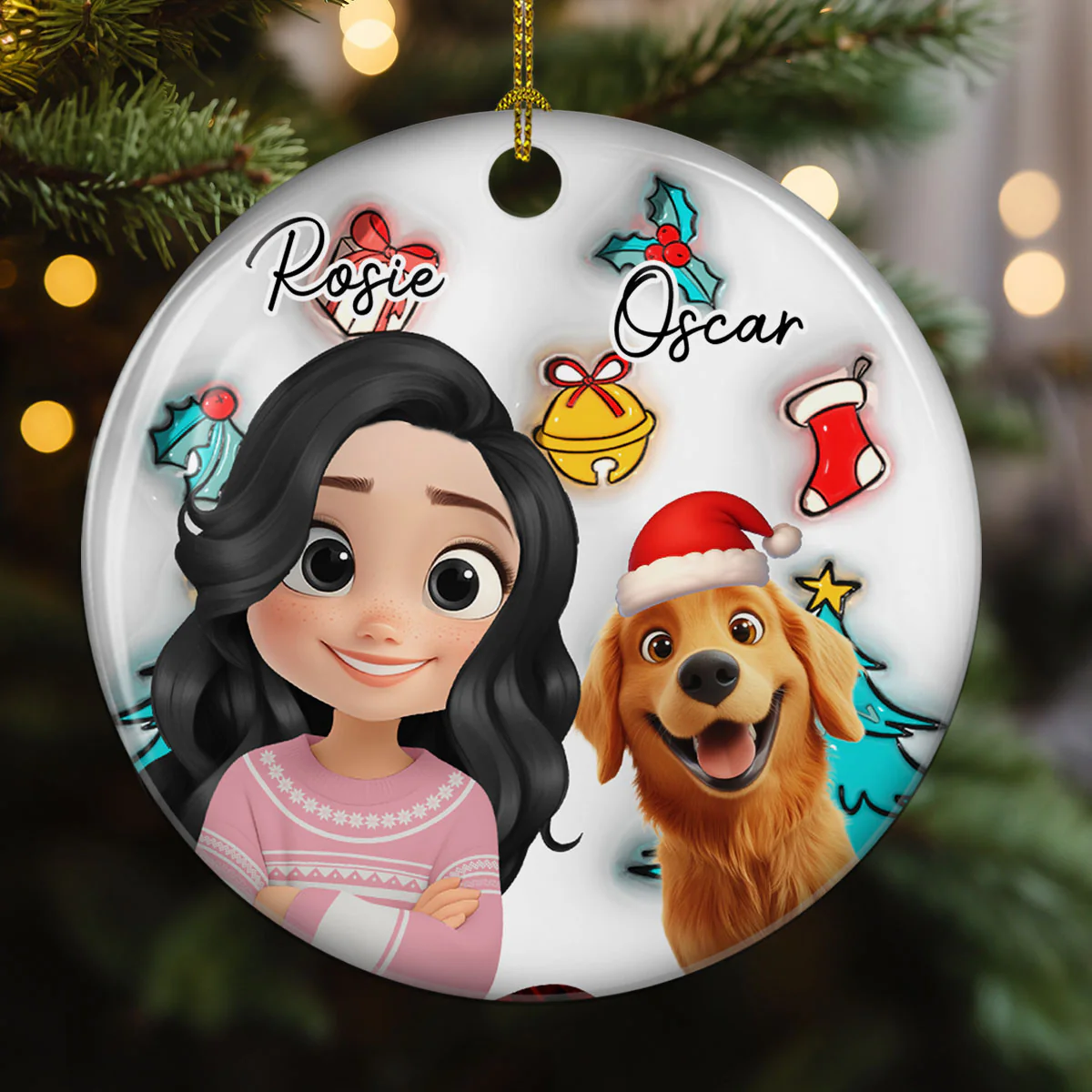 Santa Is Coming To Us - Personalized Custom 3D Inflated Effect Ceramic Ornament - Image 3