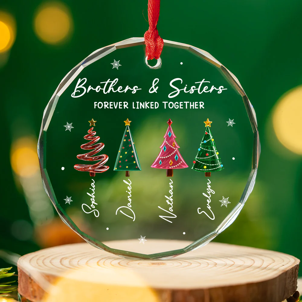 Season Love Siblings - Personalized Custom Glass Ornament - Image 3