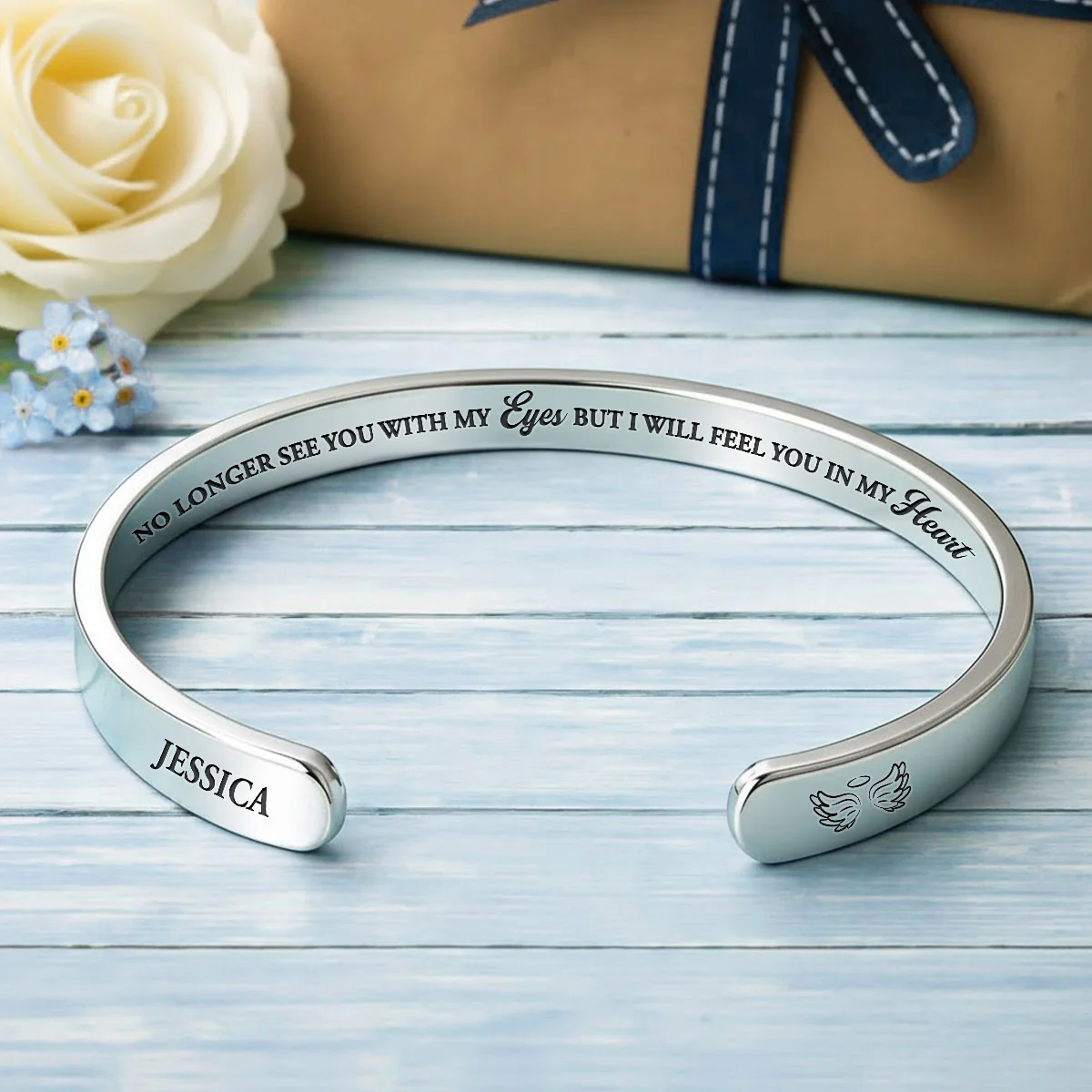 See You In My Heart - Personalized Custom Bracelet Cuff - Image 4