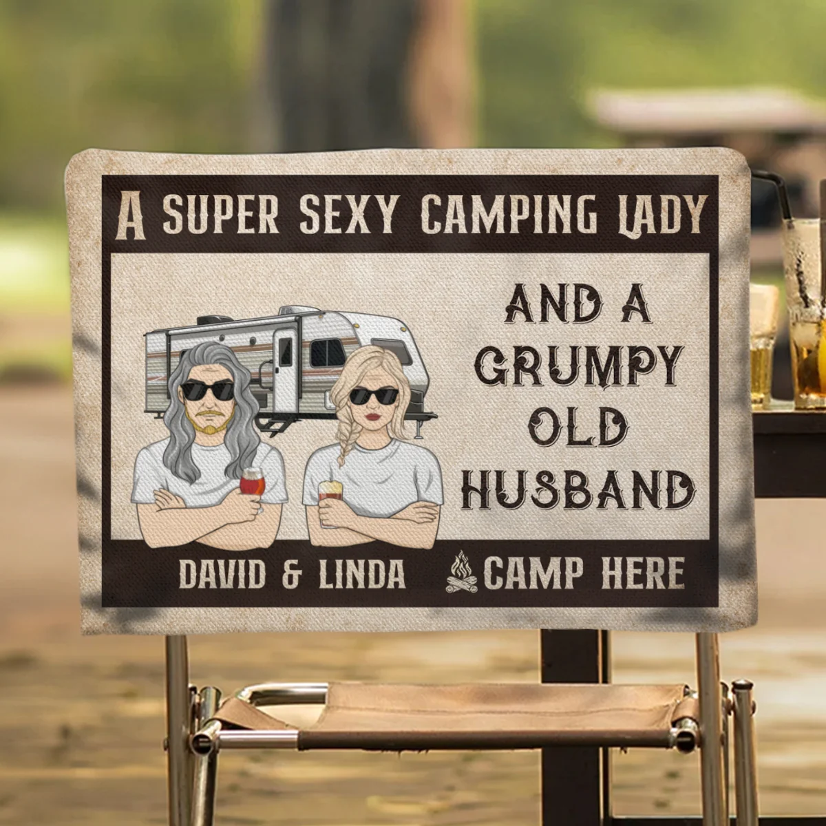 Sexy Camping Lady And Grumpy Old Husband - Personalized Custom Camping Chair Cover - Image 6