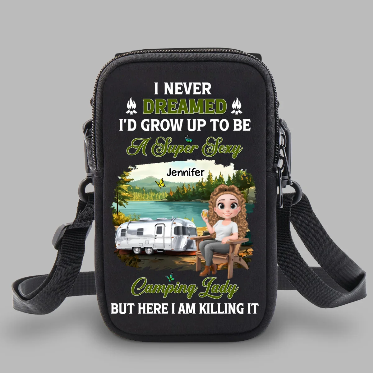 Sexy Camping Lady - Personalized Custom Water Bottle Carrier Bag - Image 7