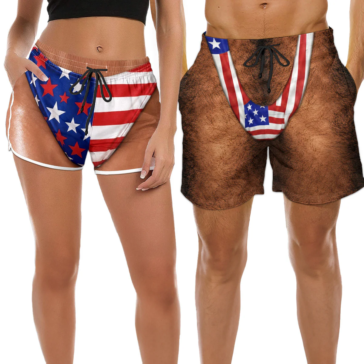 Sexy Couple Body Patriotic - Personalized Custom Couple Beach Shorts