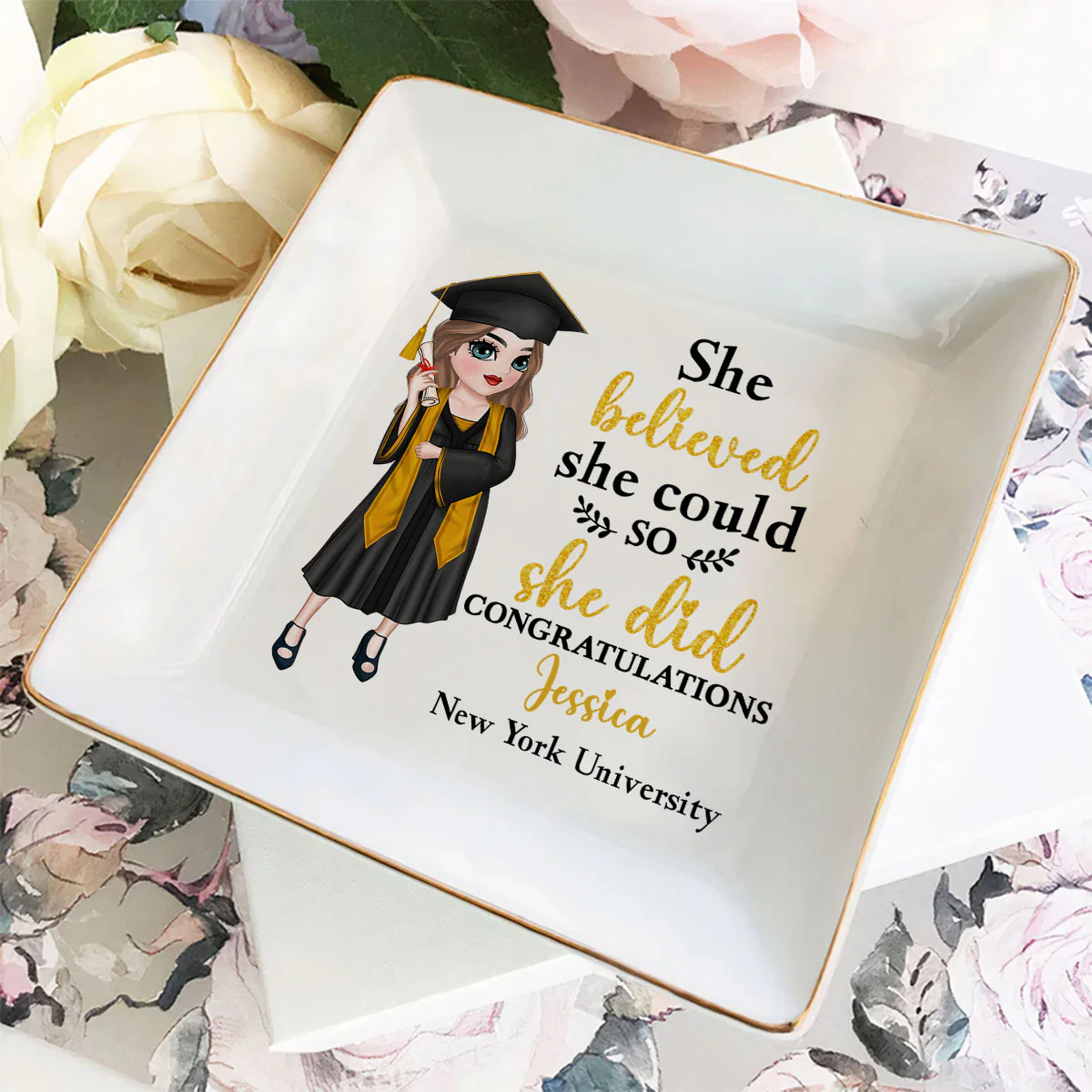 She Believed She Could - Personalized Custom Jewelry Dish - Image 3