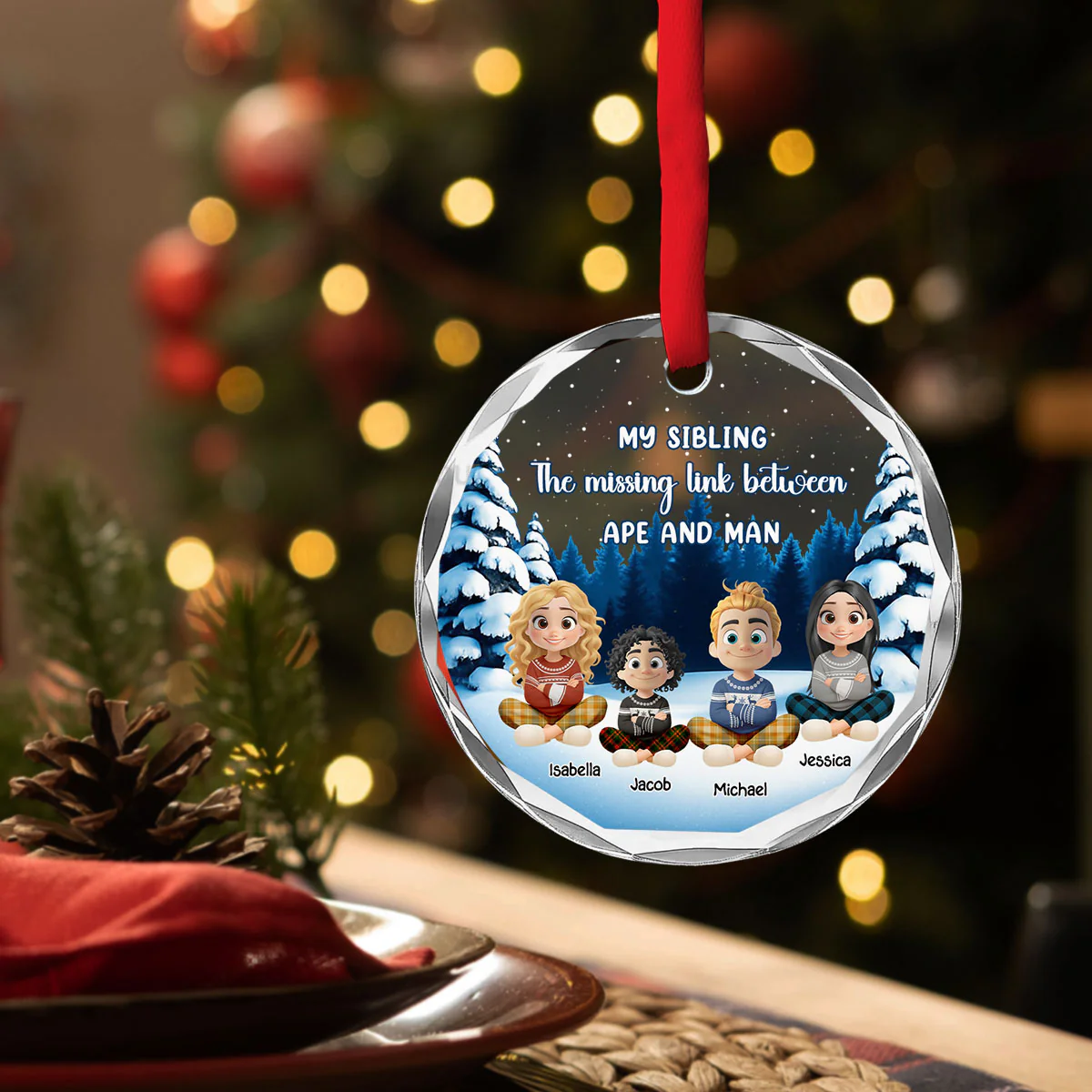 Sibling Evolution Still In Progress - Personalized Custom Glass Ornament - Image 4