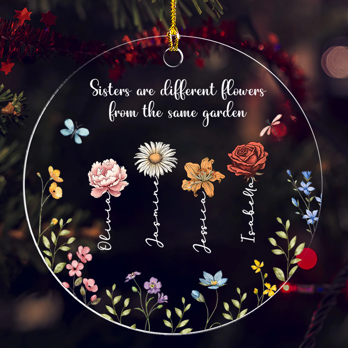 Siblings Are Different Flowers From The Same Garden - Personalized Custom Acrylic Ornament - Image 3