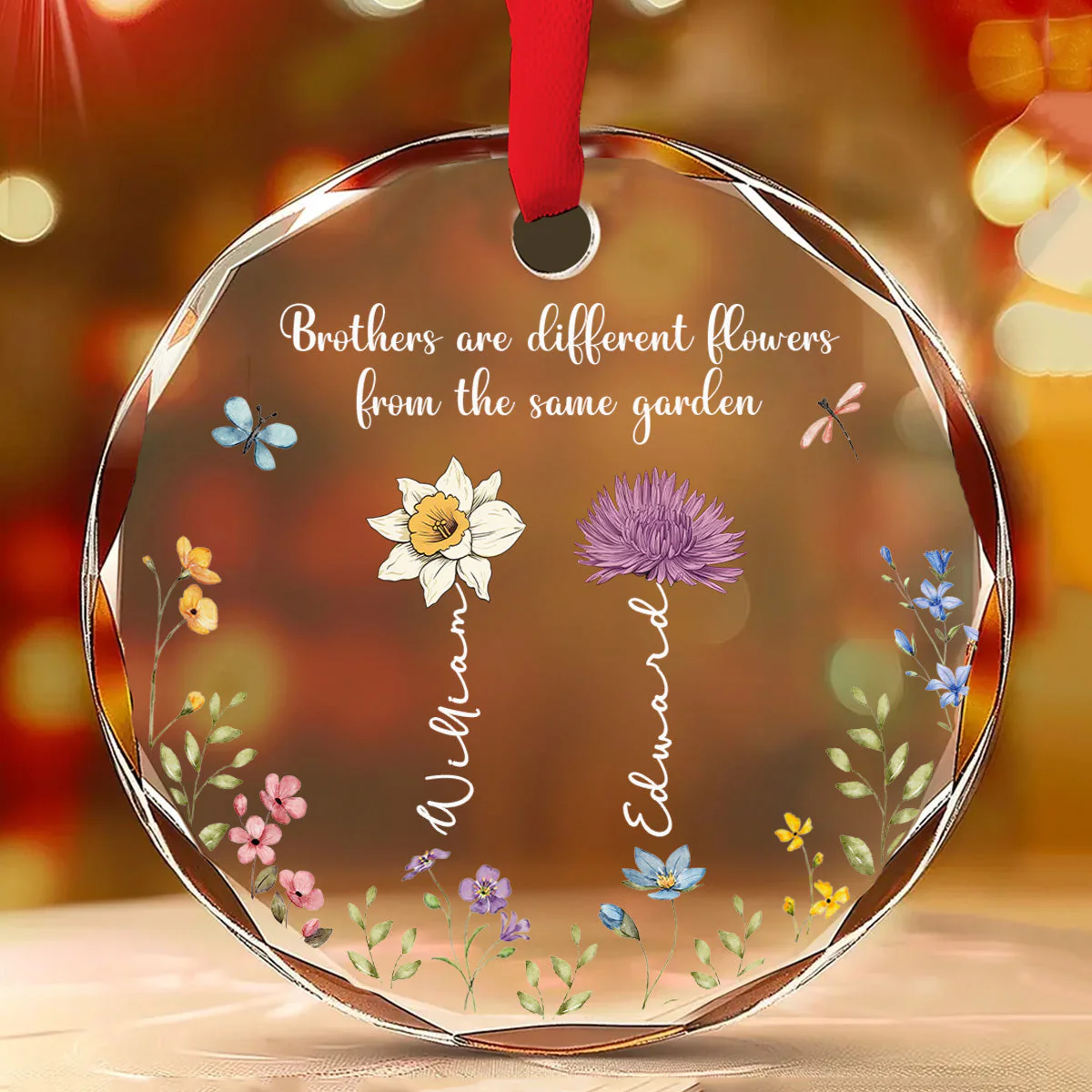 Siblings Are Different Flowers From The Same Garden - Personalized Custom Glass Ornament - Image 2