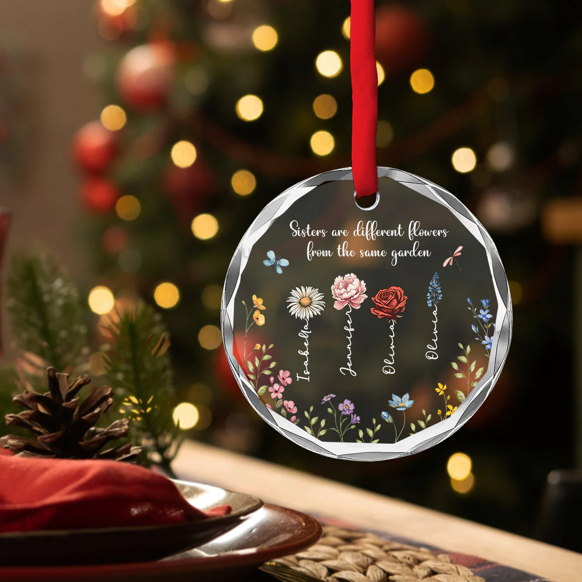 Siblings Are Different Flowers From The Same Garden - Personalized Custom Glass Ornament - Image 3