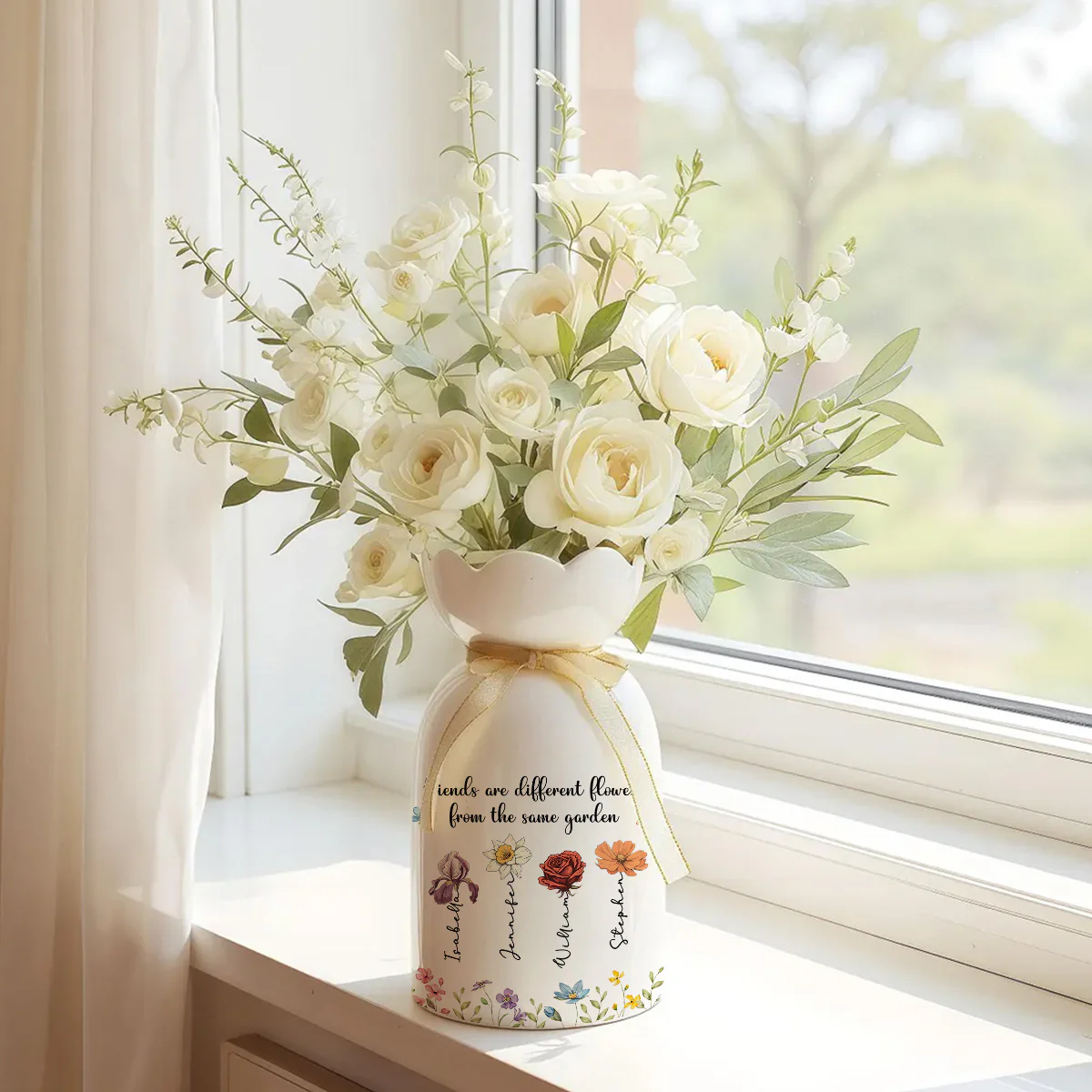 Siblings Are Different Flowers - Personalized Custom Ribbon Tie Flower Vase - Image 2