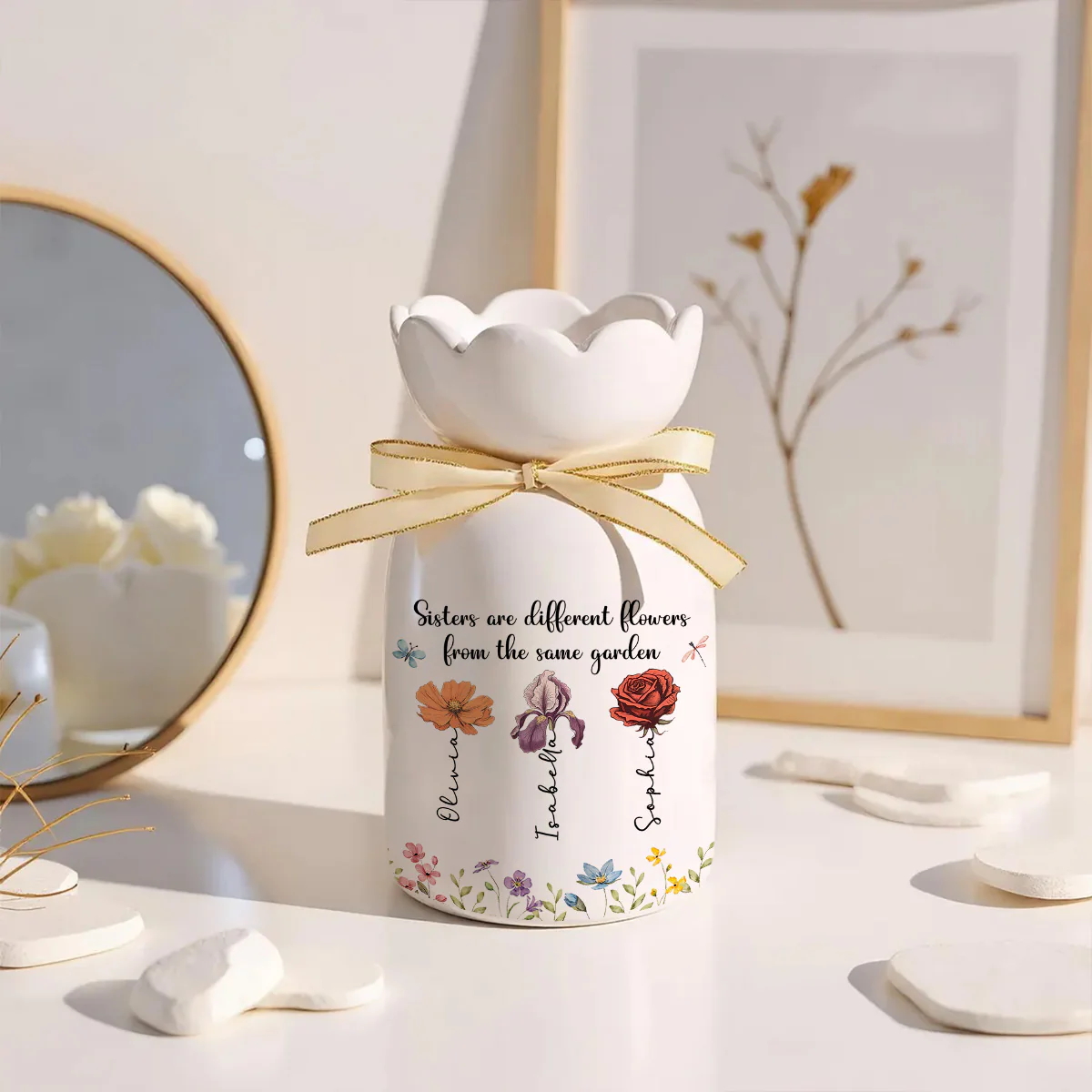 Siblings Are Different Flowers - Personalized Custom Ribbon Tie Flower Vase - Image 3