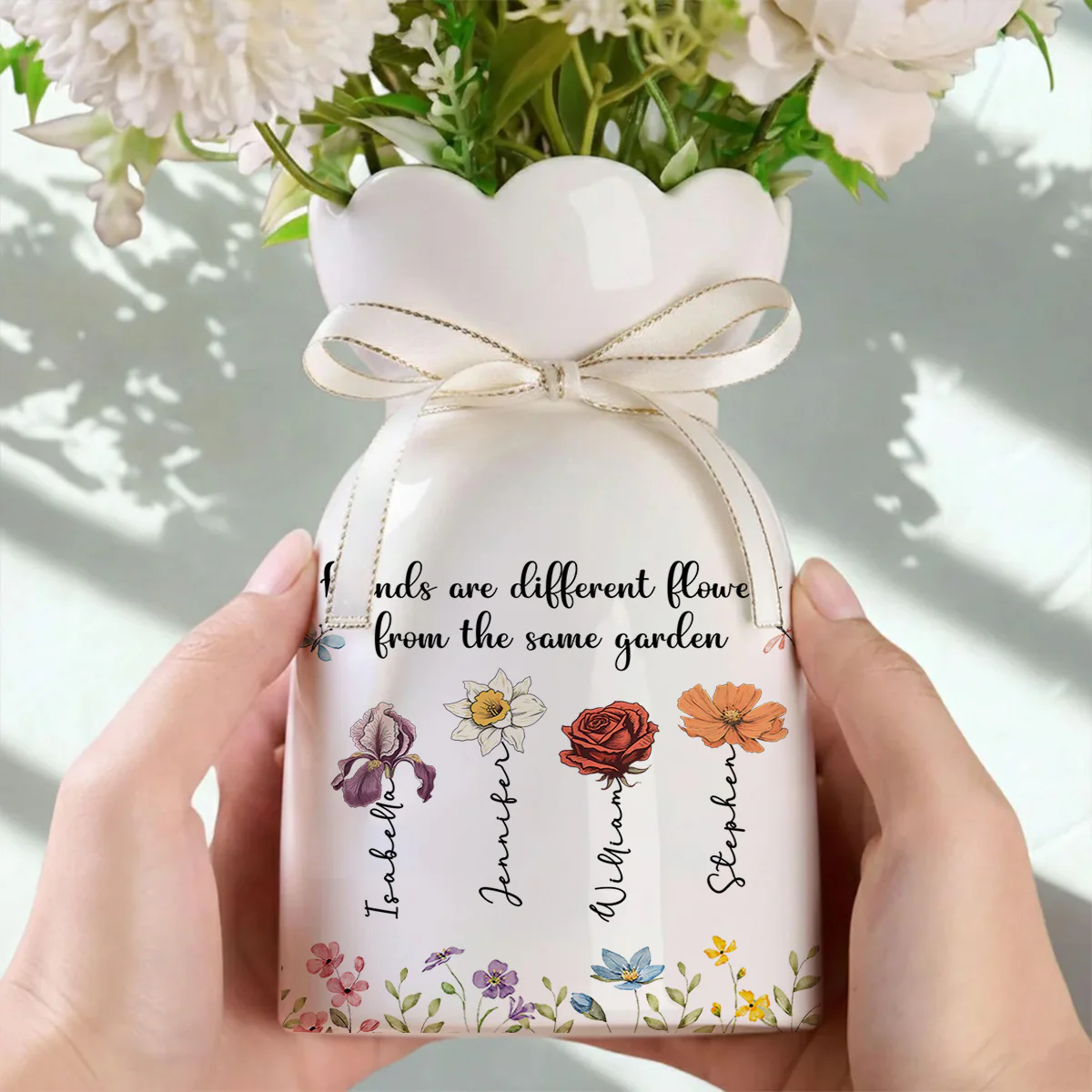 Siblings Are Different Flowers - Personalized Custom Ribbon Tie Flower Vase - Image 4