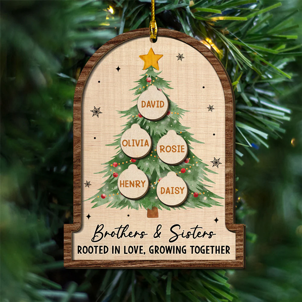 Siblings Rooted Deep In Love - Personalized Custom 2-layered Wood Ornament - Image 4