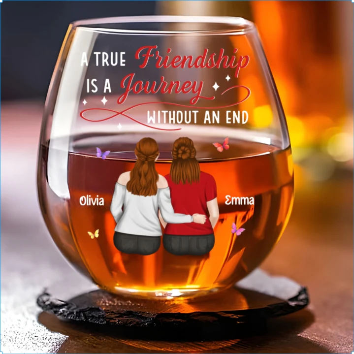 Side By Side Always - Personalized Custom Wine Glass - Image 5