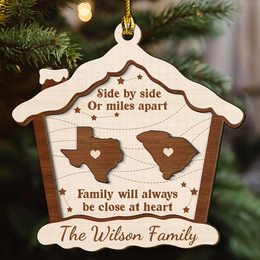 Side By Side Or Miles Apart - Personalized Custom Freeshape 2-Layered Wood Ornament - Image 4