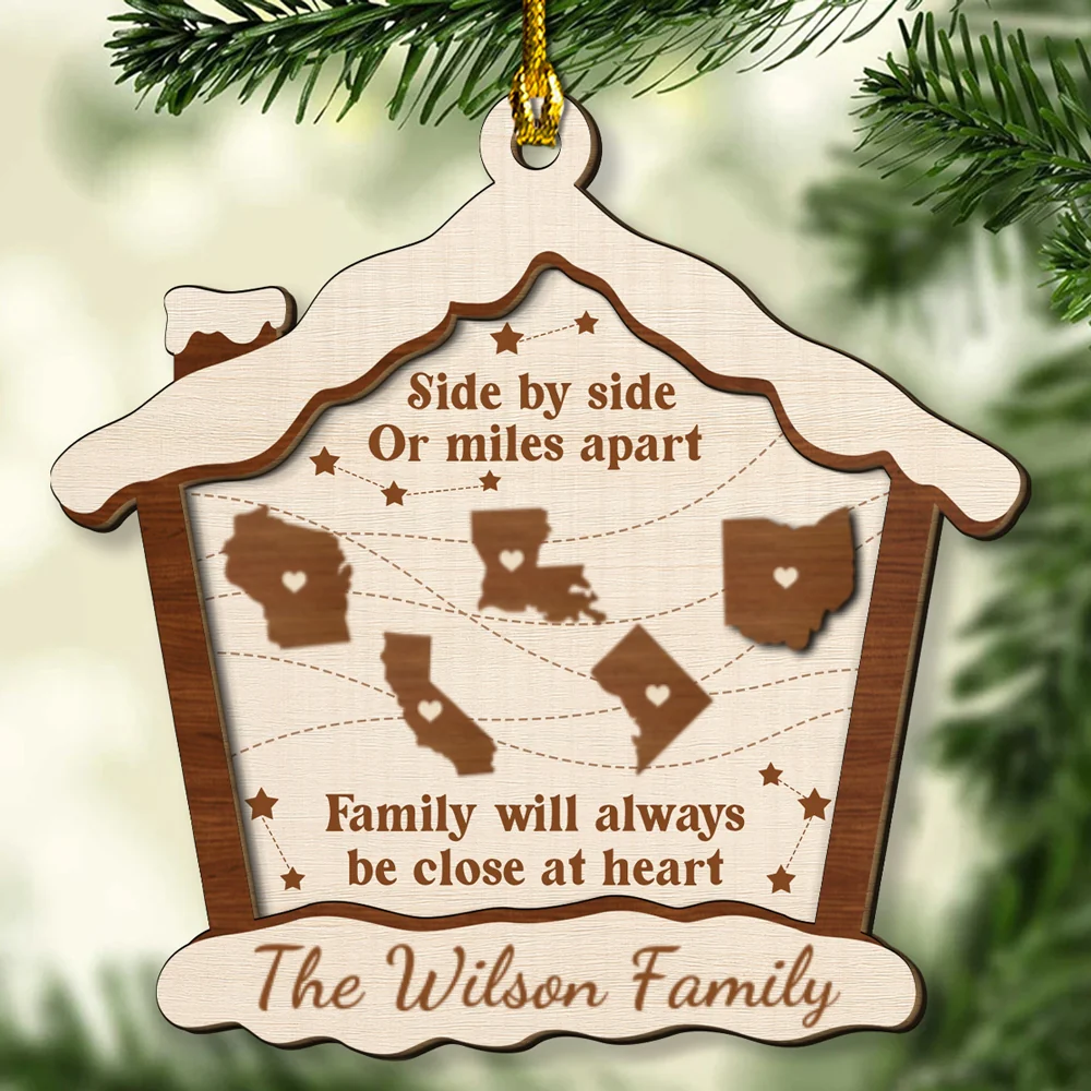 Side By Side Or Miles Apart - Personalized Custom Freeshape 2-Layered Wood Ornament - Image 5