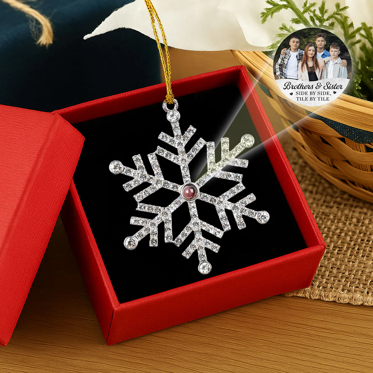 Side By Side Tile By Tile - Personalized Custom Photo Snowflake Projection Ornament - Image 2