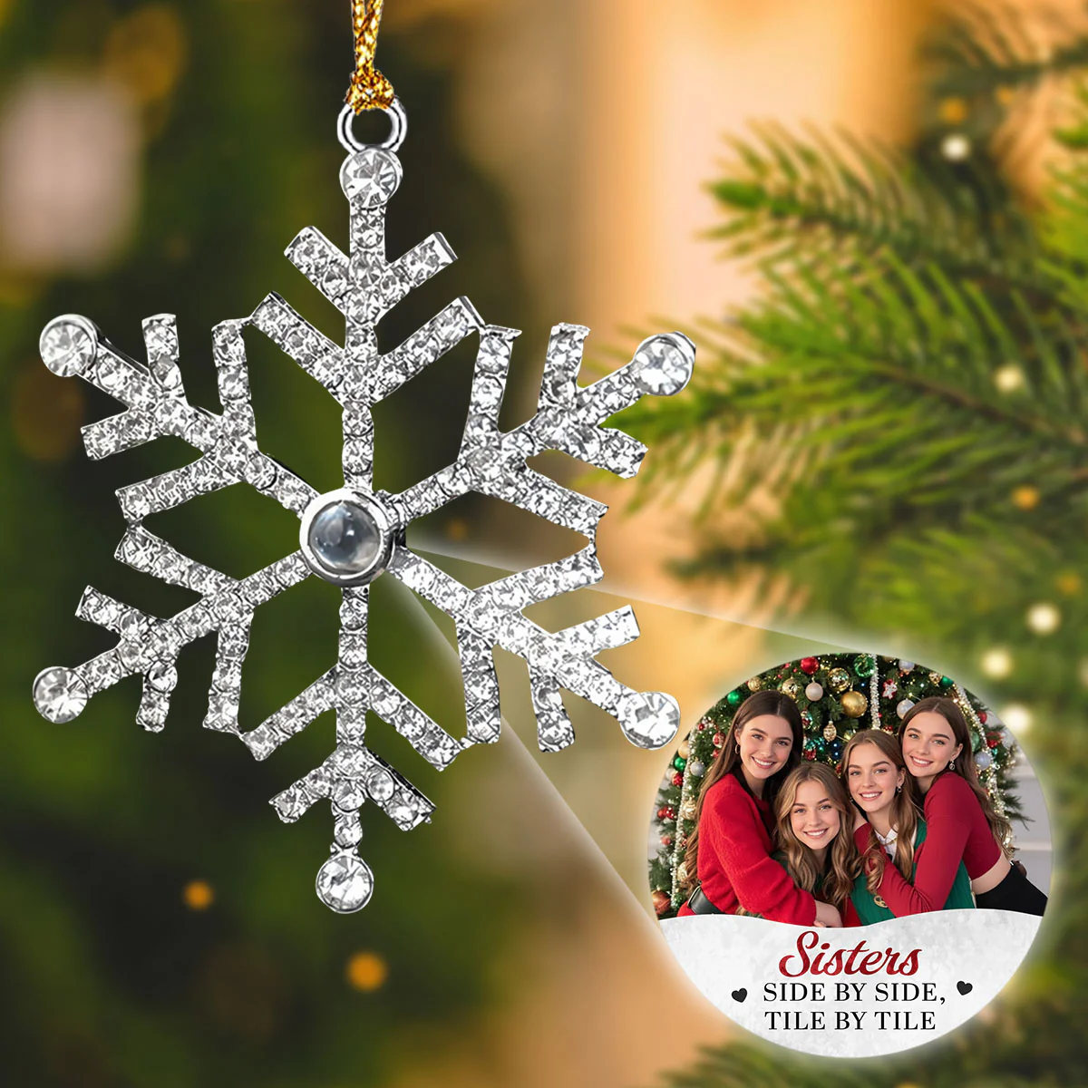 Side By Side Tile By Tile - Personalized Custom Photo Snowflake Projection Ornament - Image 5