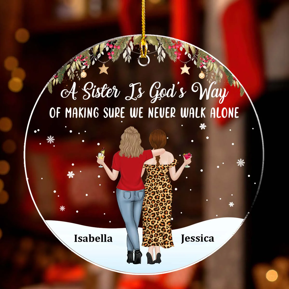 Sister Never Walk Alone - Personalized Custom Acrylic Ornament - Image 4