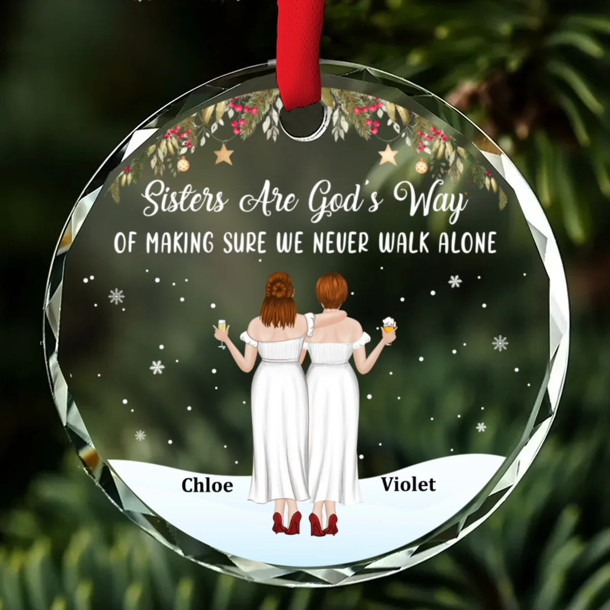 Sister Never Walk Alone - Personalized Custom Glass Ornament - Image 7