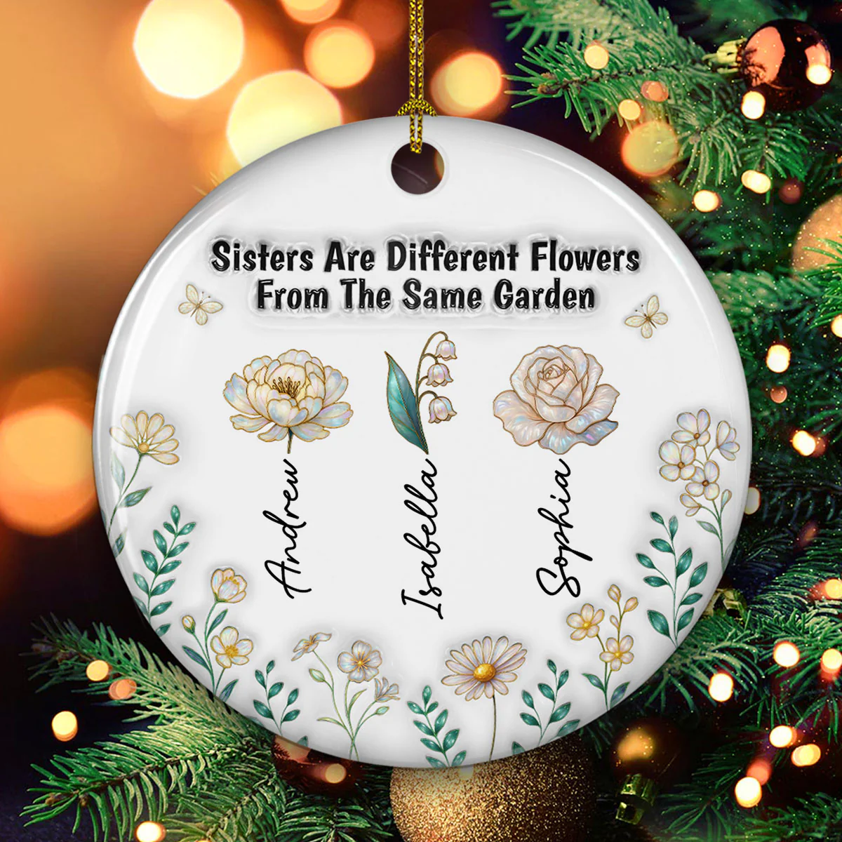Sisterhood Grows Strong Like Roots - Personalized Custom 3D Inflated Effect Ceramic Ornament - Image 3