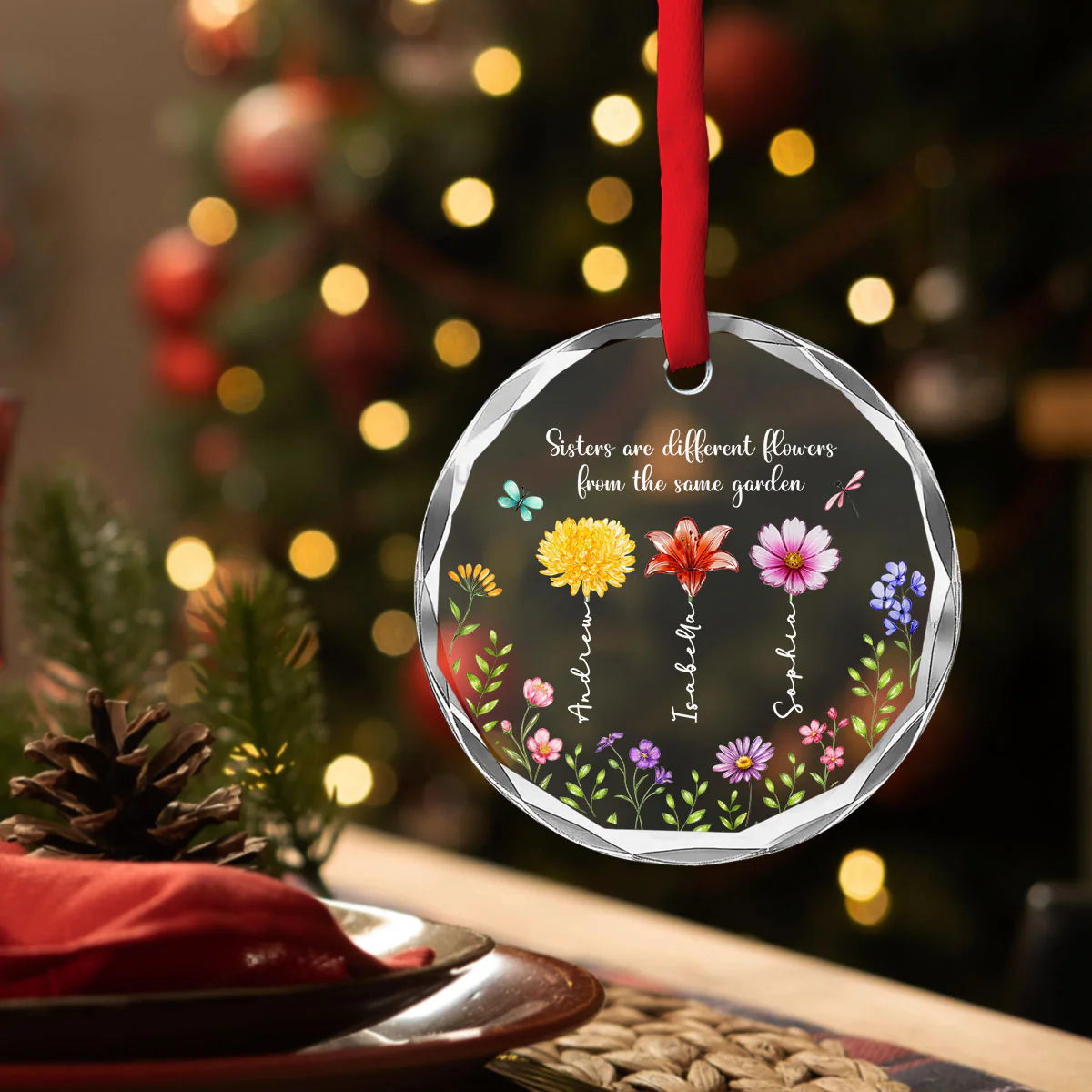 Sisterhood Sparkles - Personalized Custom Glass Ornament - Image 2