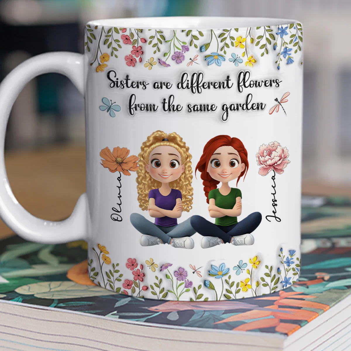Sisters Are Different Flowers Cartoonize - Personalized Custom 3D Inflated Effect Mug - Image 3