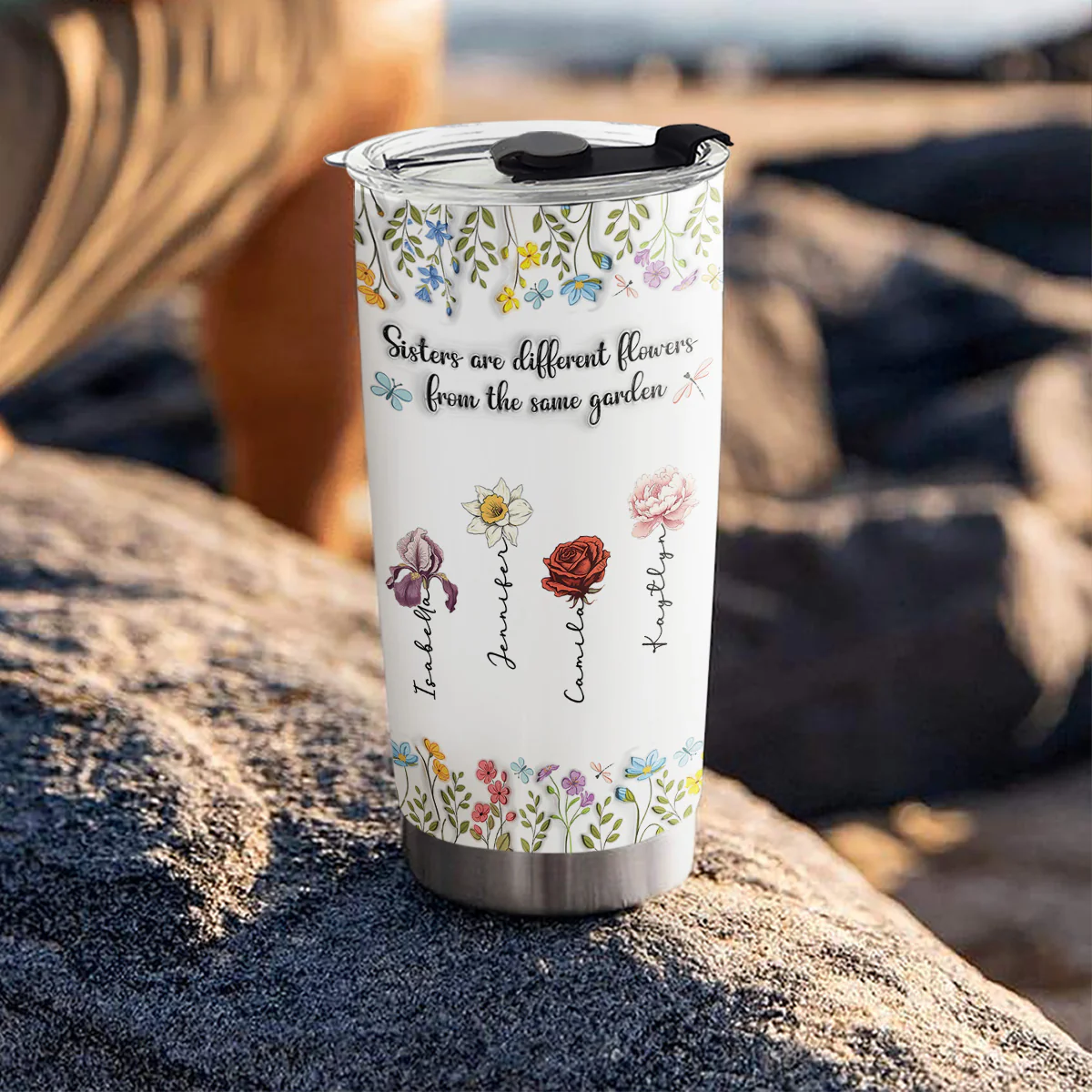Sisters Are Different Flowers From The Same Garden - Personalized Custom 3D Inflated Effect Tumbler - Image 4