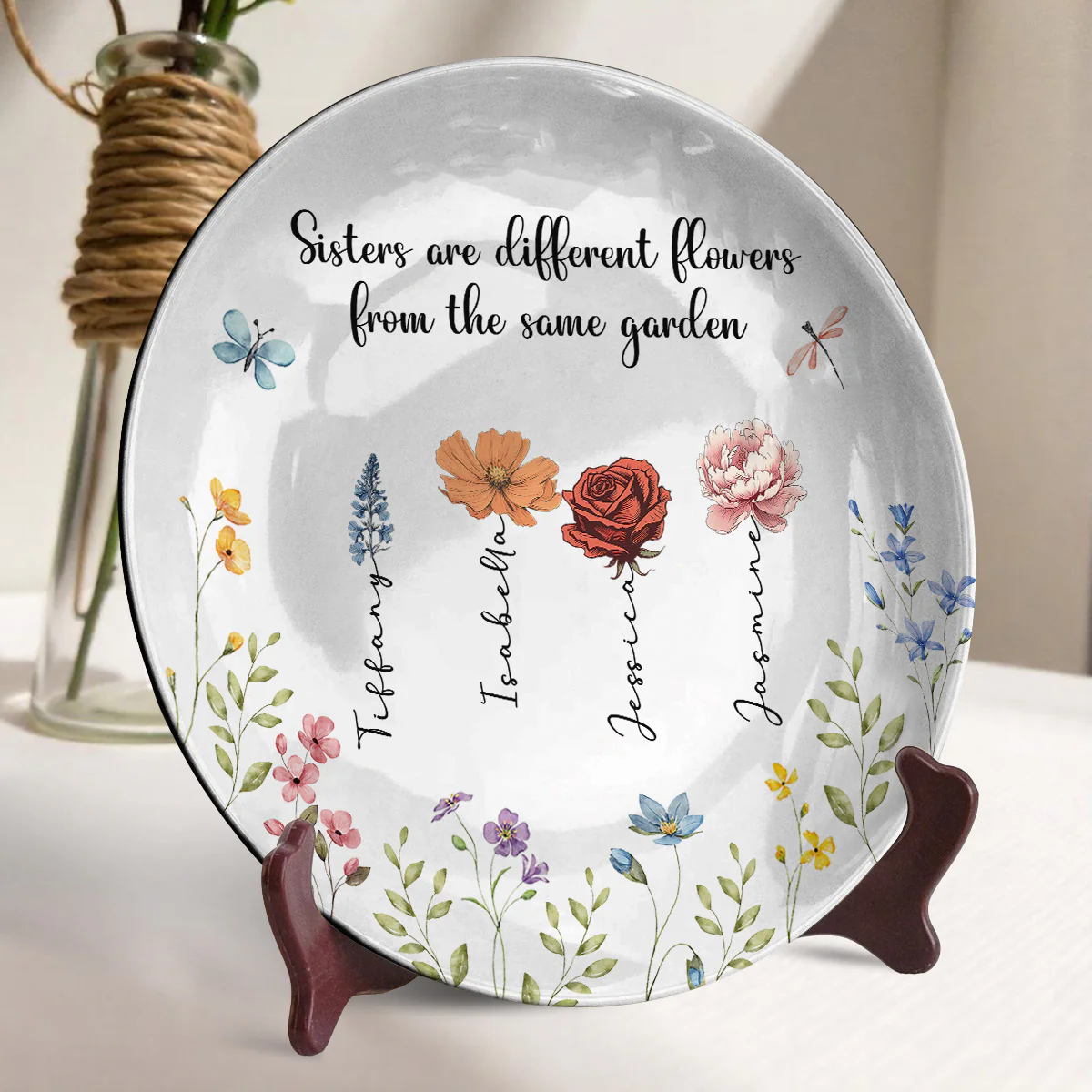 Sisters Are Different Flowers From The Same Garden - Personalized Custom Plate - Image 3
