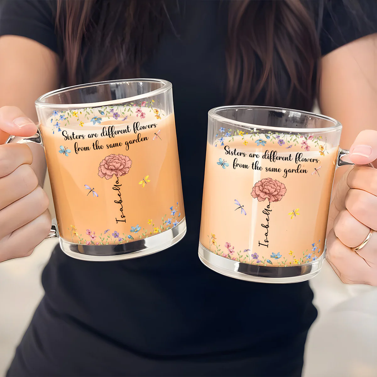 Sisters Are Different Flowers - Personalized Custom Glass Mug - Image 4