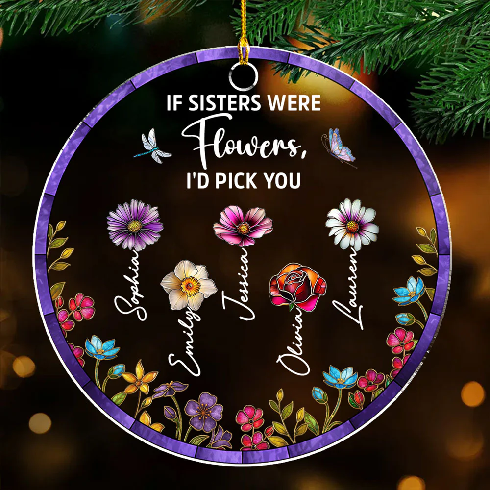 Sisters Are Different Flowers Stained Glass - Personalized Custom Acrylic Ornament - Image 3