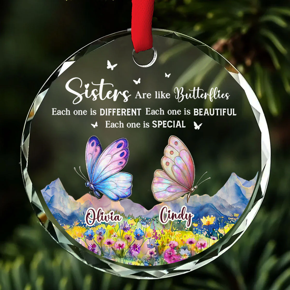 Sisters Are Like Butterflies - Personalized Custom Glass Ornament - Image 5