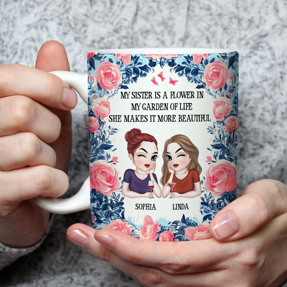 Sisters Bloom Beautifully - Personalized Custom Coffee Mug - Image 2
