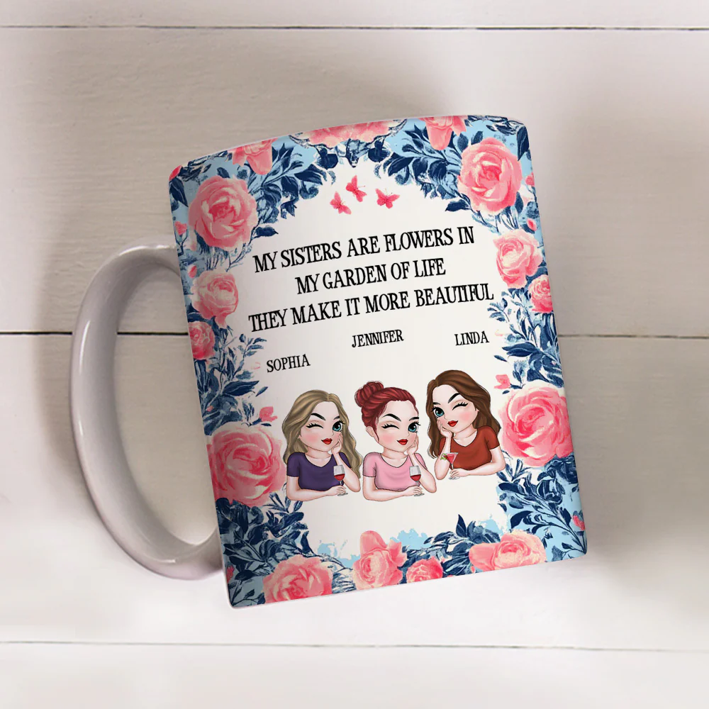 Sisters Bloom Beautifully - Personalized Custom Coffee Mug - Image 3