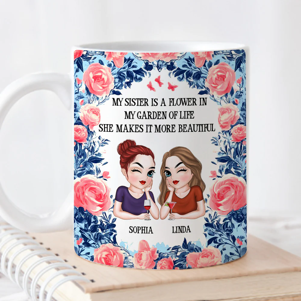 Sisters Bloom Beautifully - Personalized Custom Coffee Mug - Image 4