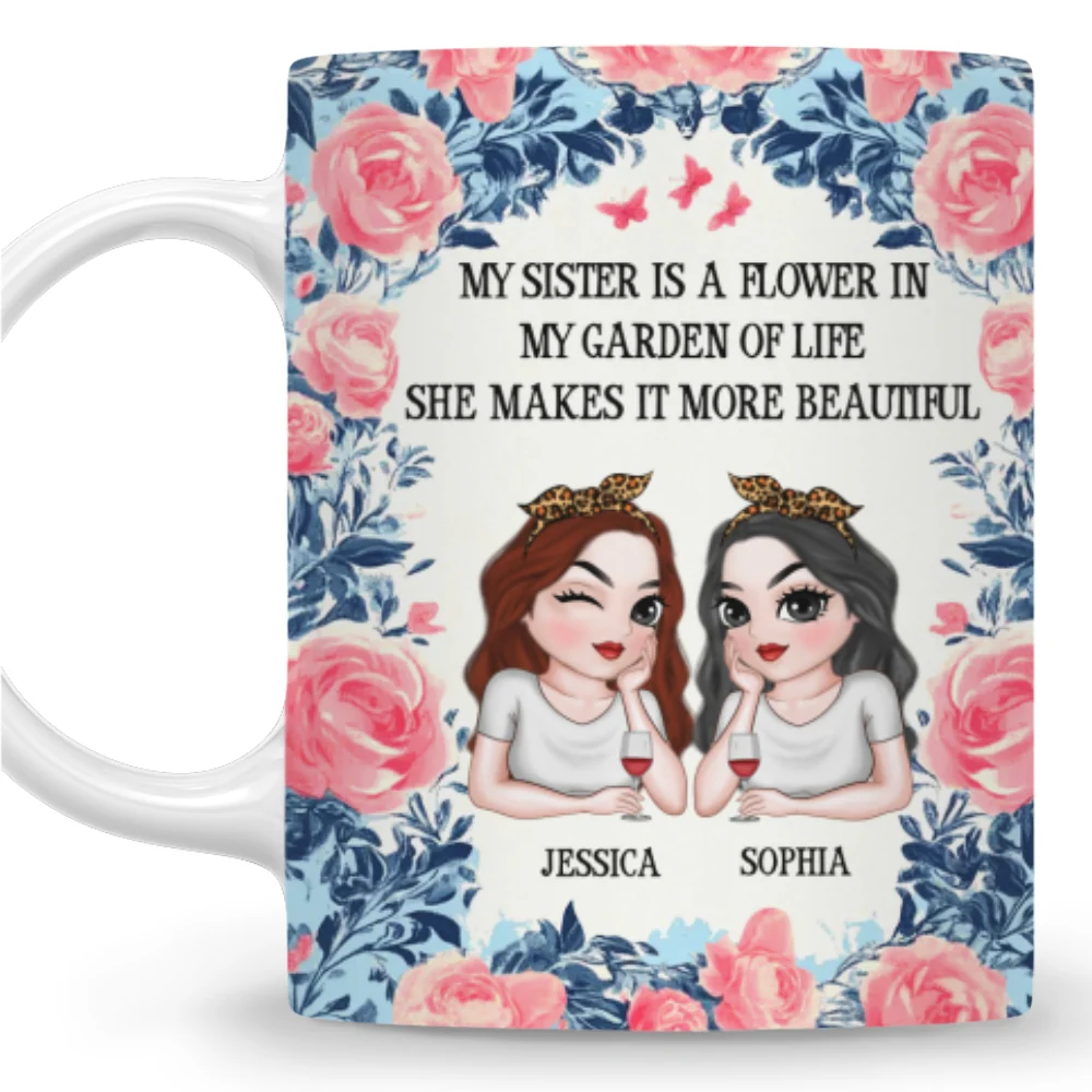 Sisters Bloom Beautifully - Personalized Custom Coffee Mug - Image 7