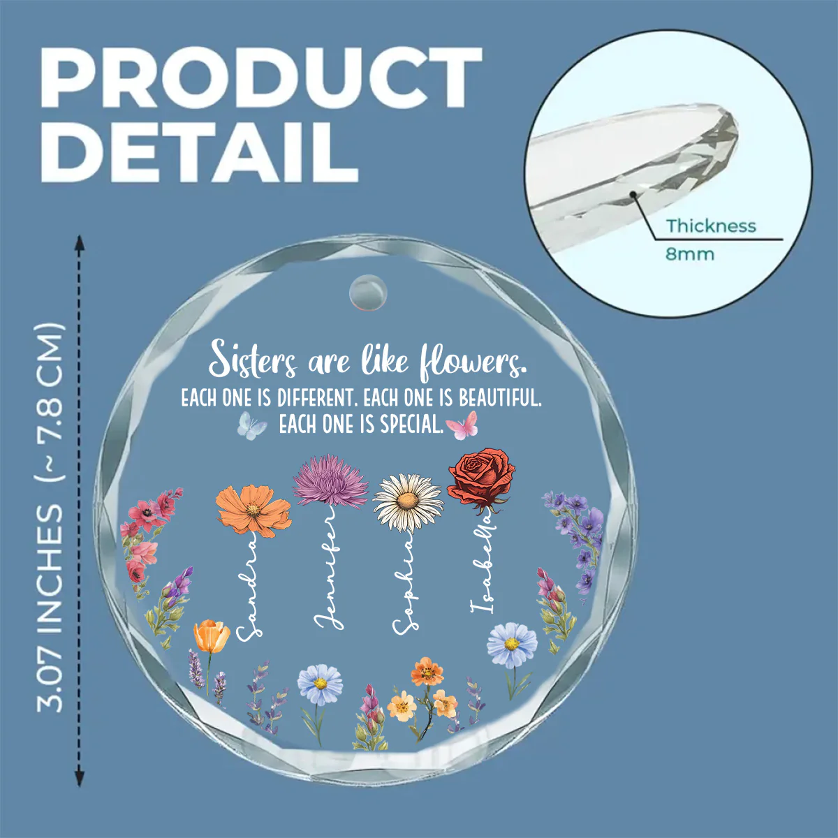 Sisters Bloom In Unique Beauty - Personalized Custom Glass Ornament - Image 6