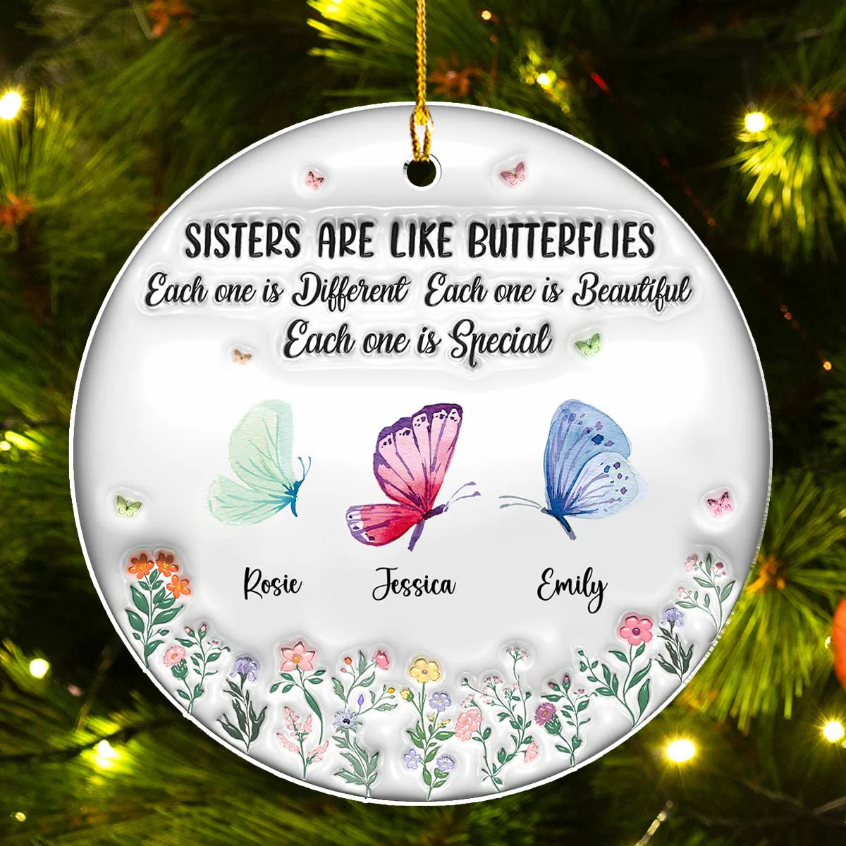 Sisters Bloom Like Butterflies - Personalized Custom 3D Inflated Effect Acrylic Ornament - Image 2