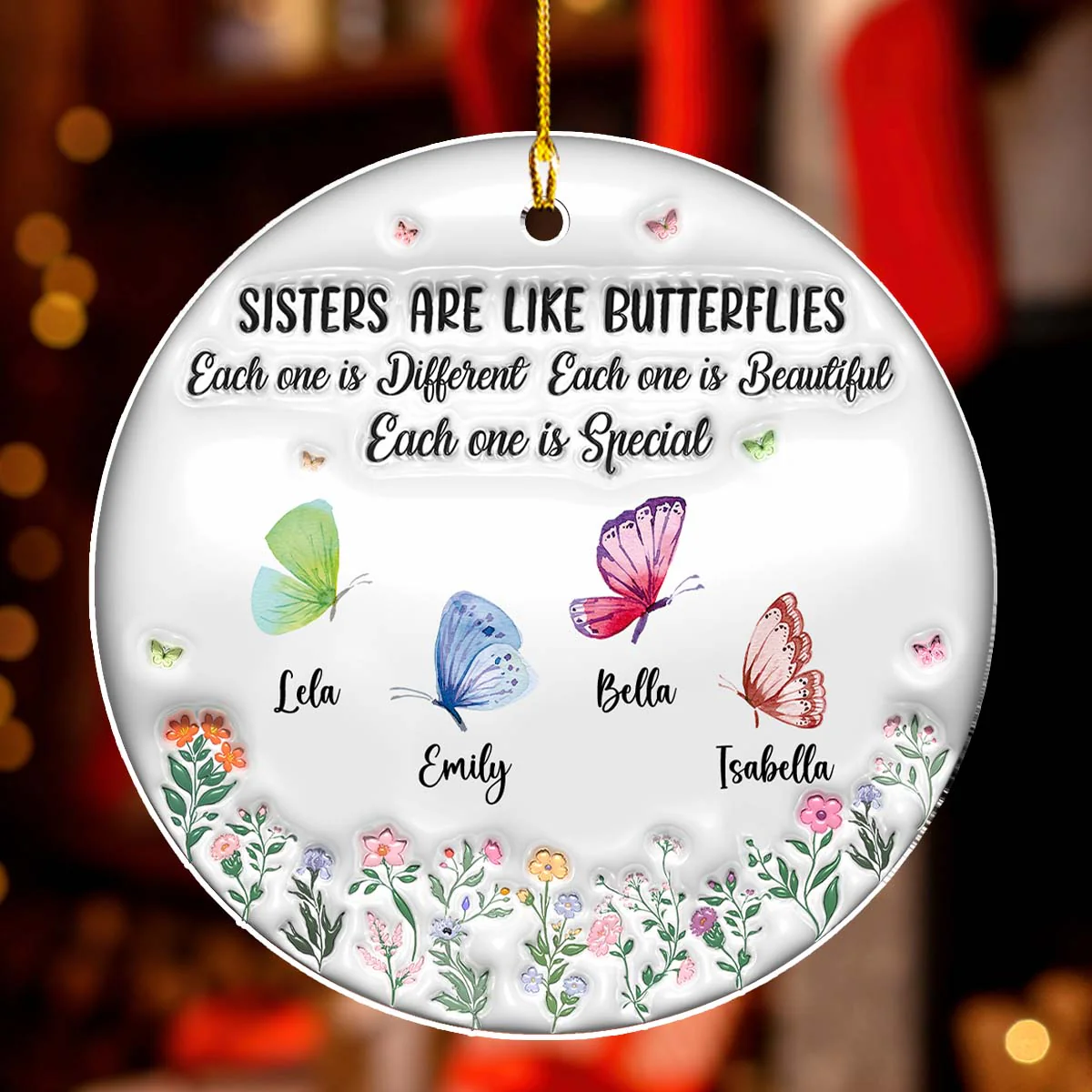 Sisters Bloom Like Butterflies - Personalized Custom 3D Inflated Effect Acrylic Ornament - Image 3