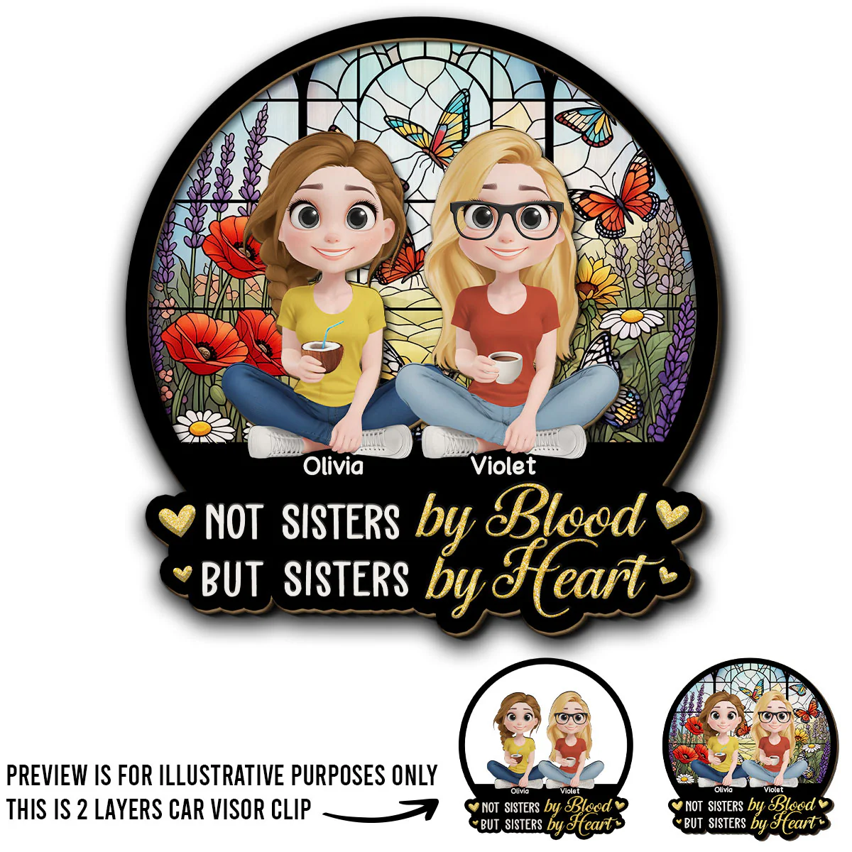 Sisters By Heart - Personalized Custom Car Visor Clip - Image 4