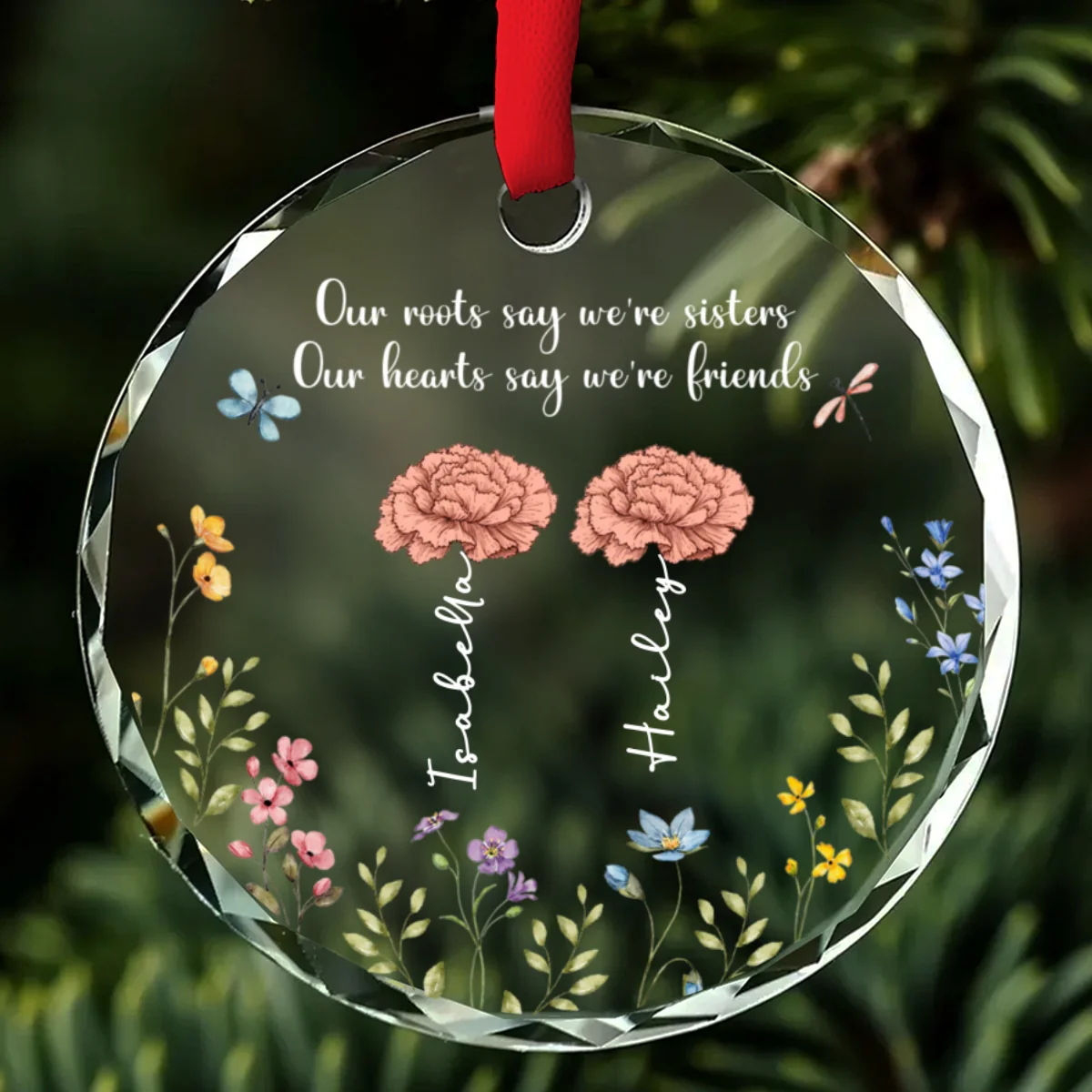 Sisters By Roots Friends By Heart - Personalized Custom Glass Ornament - Image 7