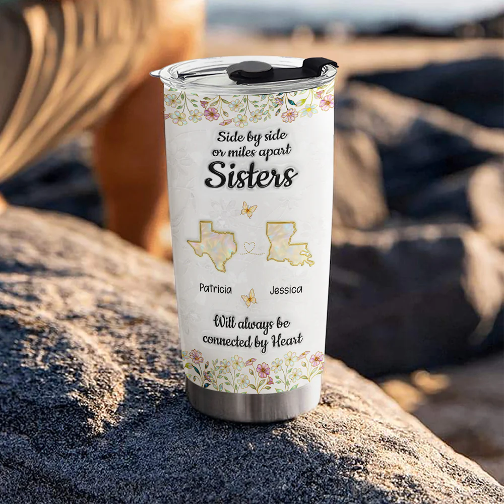 Sisters Connected By Heart - Personalized Custom 3D Inflated Effect Tumbler - Image 3