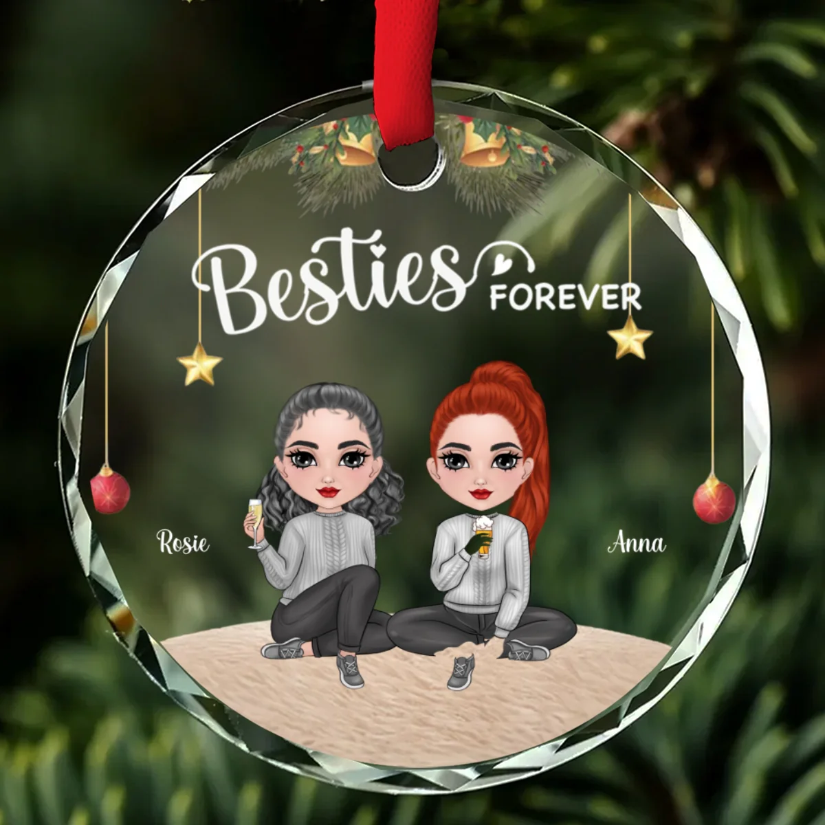Sisters Forever Christmas - Personalized Custom Glass Ornament - Image 5