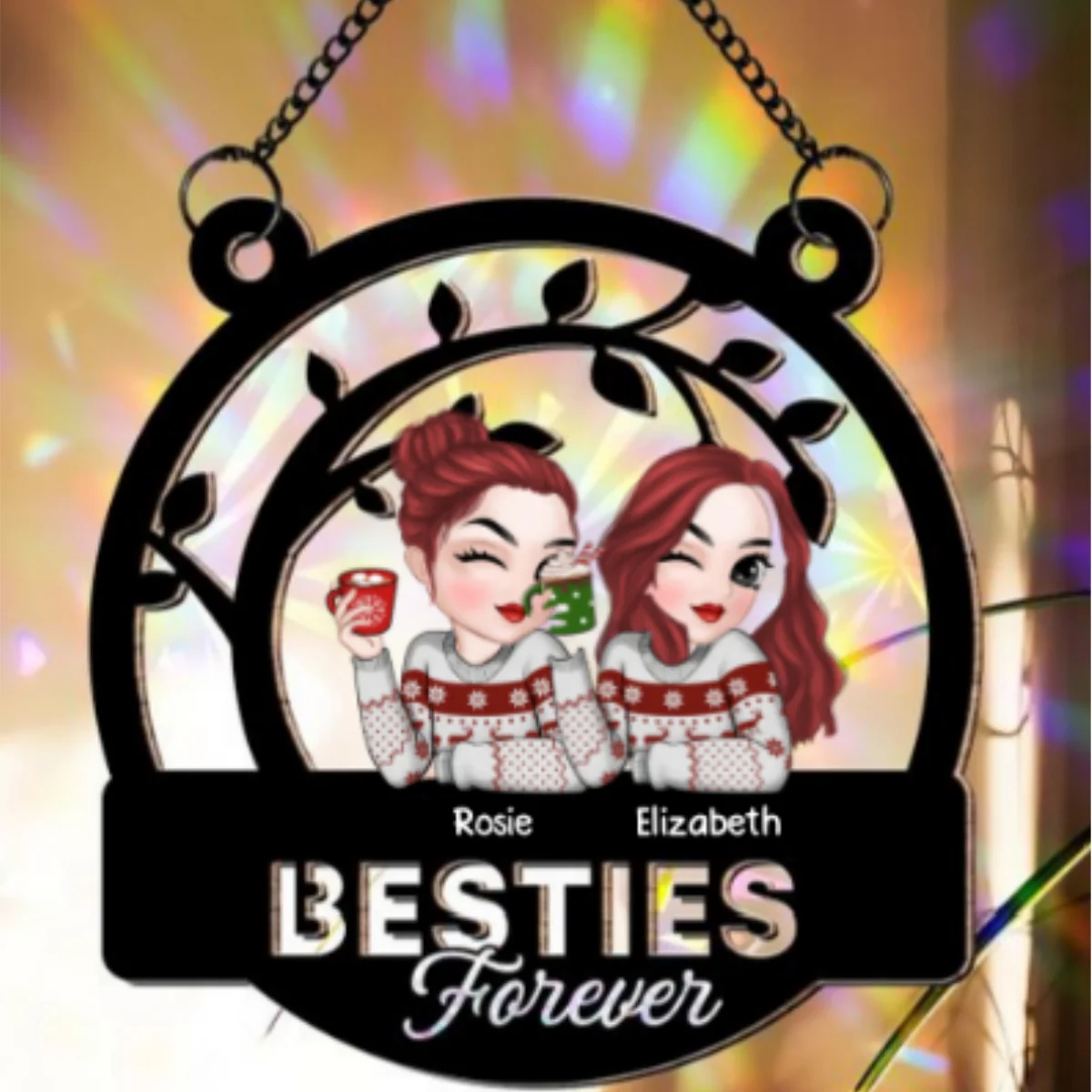 Sisters Forever - Personalized Custom Rainbow Suncatcher - Image 5