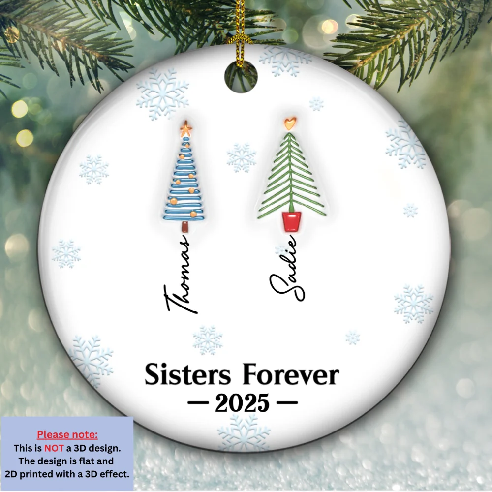 Sisters Forever Tree Names - Personalized Custom 3D Inflated Effect Ceramic Ornament - Image 7