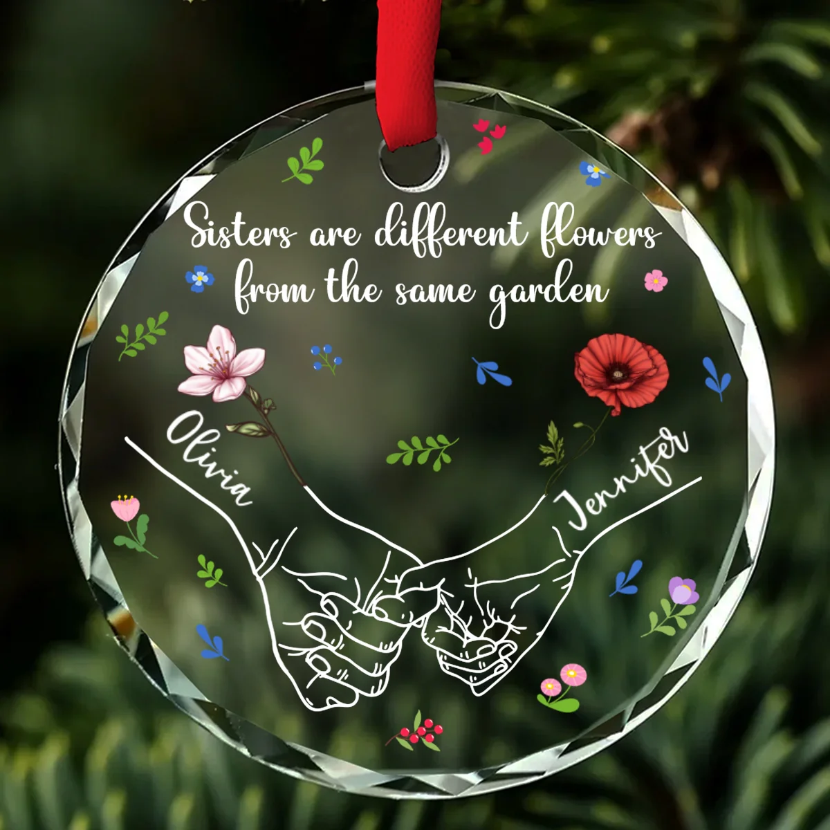 Sisters From The Same Garden - Personalized Custom Glass Ornament - Image 6