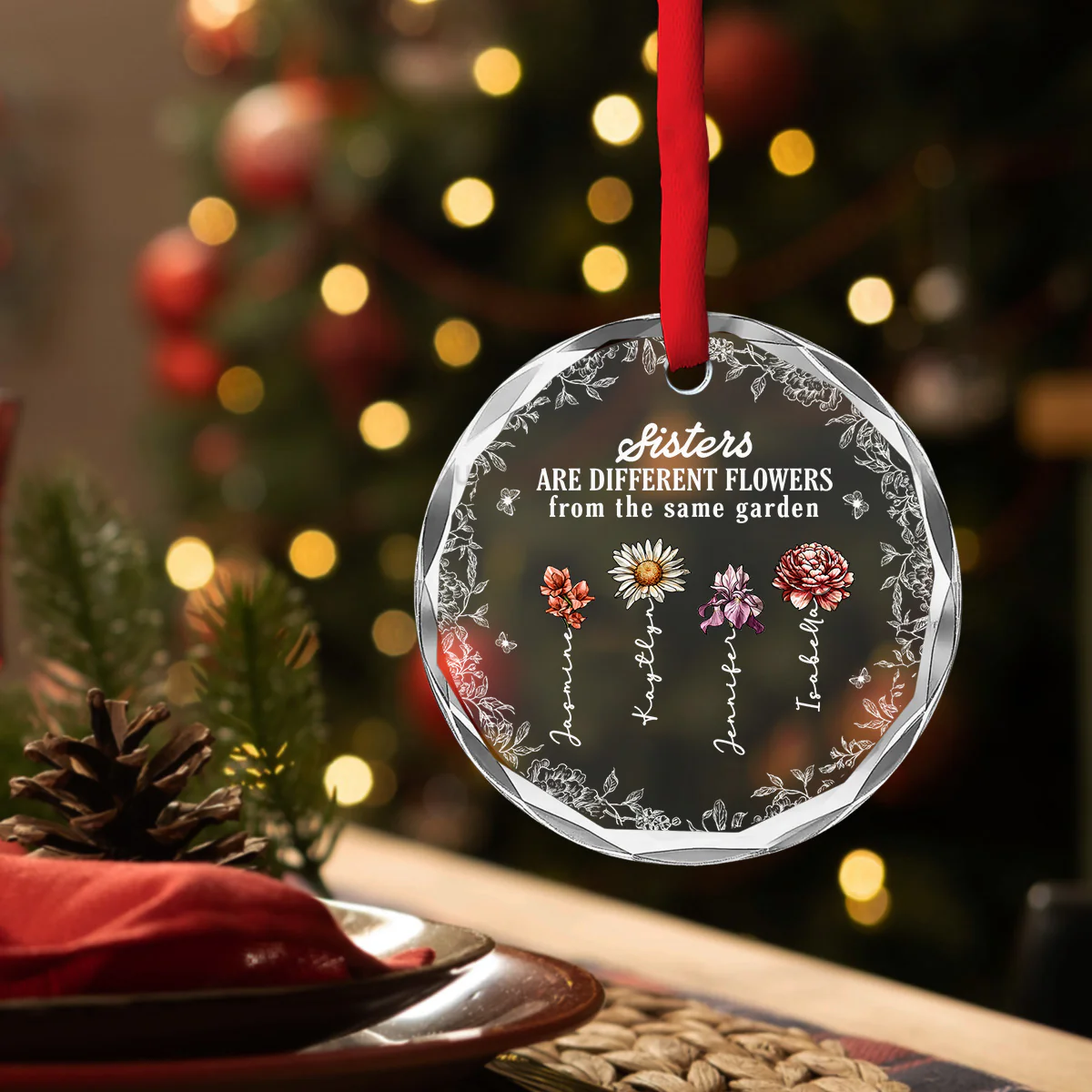 Sisters Grow Stronger Through Love - Personalized Custom Glass Ornament - Image 4