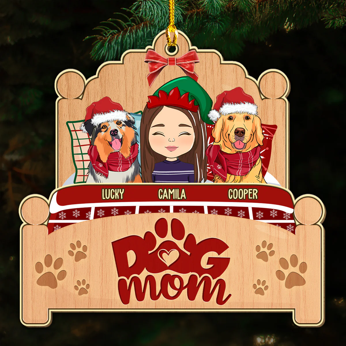 Sleepy Dog Mom - Personalized Custom Wood Ornament - Image 2