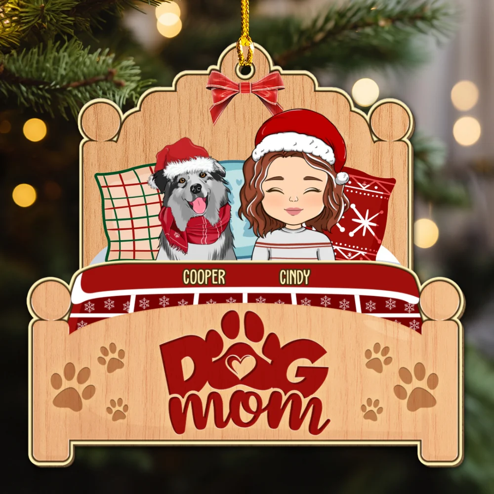 Sleepy Dog Mom - Personalized Custom Wood Ornament - Image 5