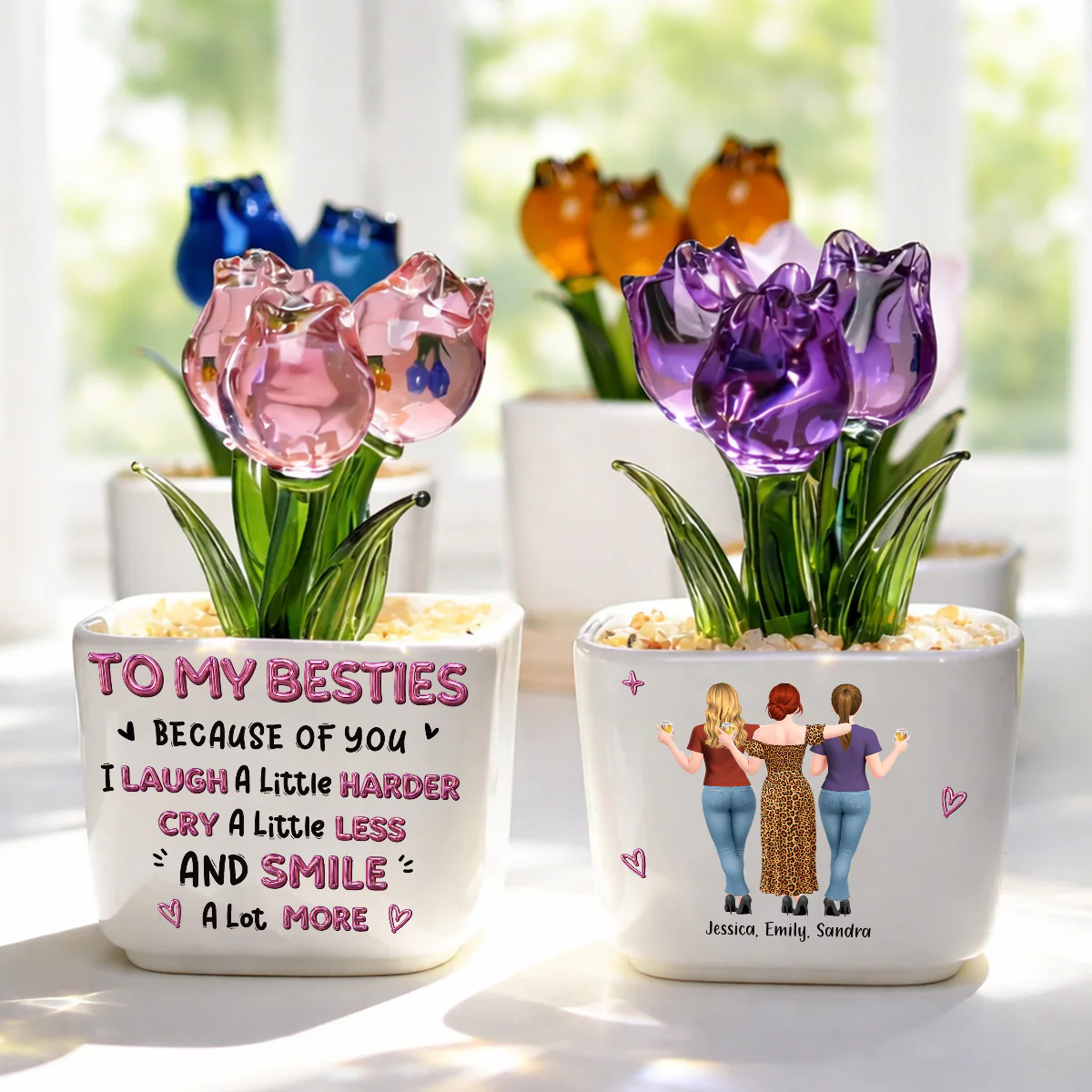Smile More - Personalized Custom Glass Everlasting Tulips - Image 3