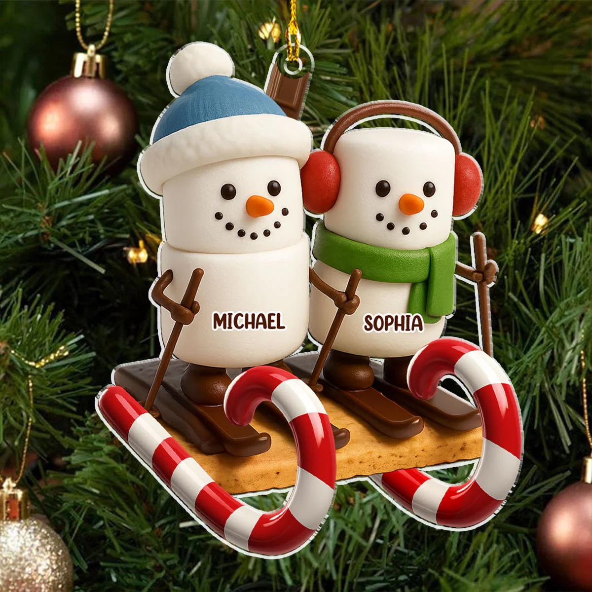 Smore Snowman Sled - Personalized Custom Acrylic Ornament - Image 3