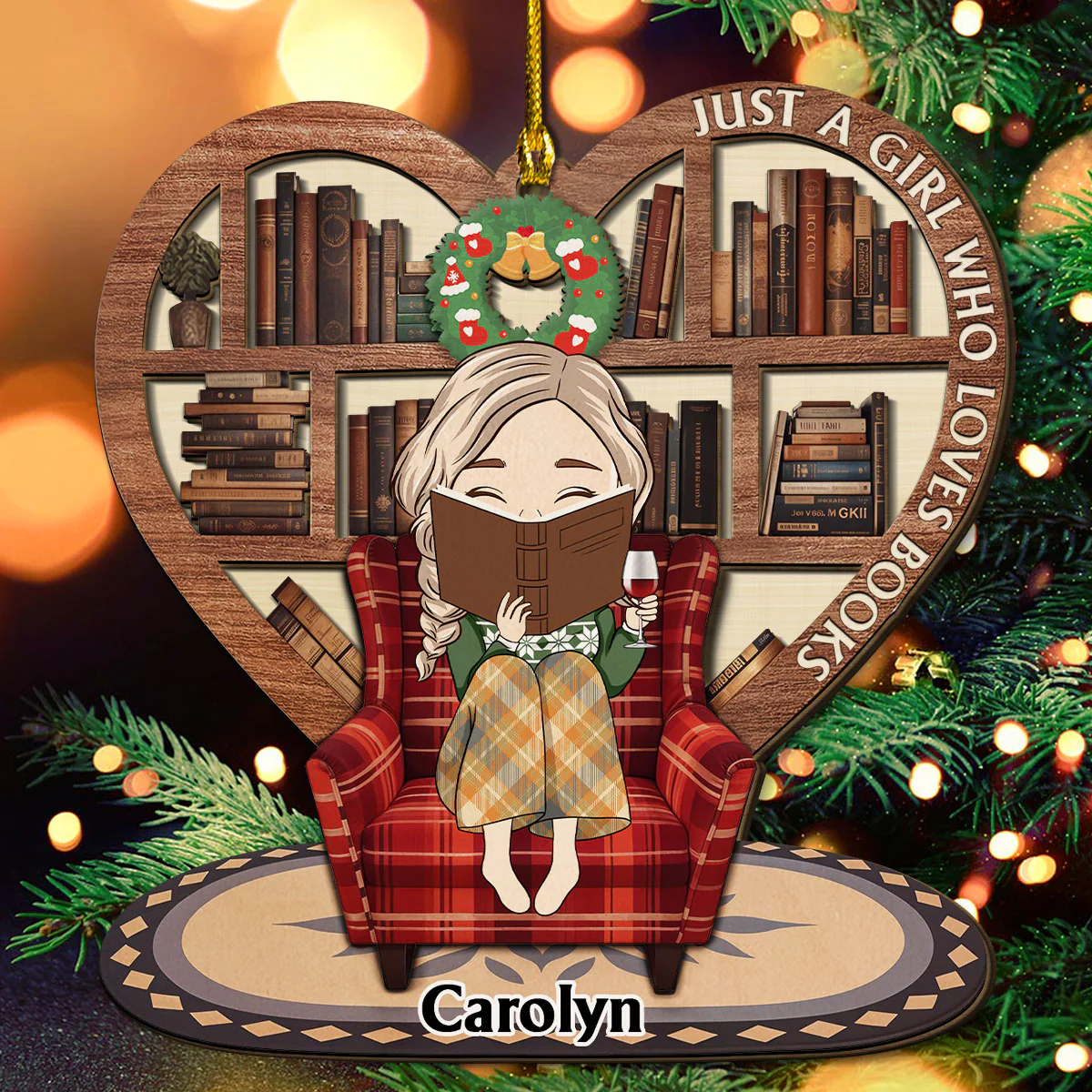 Snow Is Falling Books Are Calling - Personalized Custom Freeshape 2-Layered Wood Ornament - Image 3